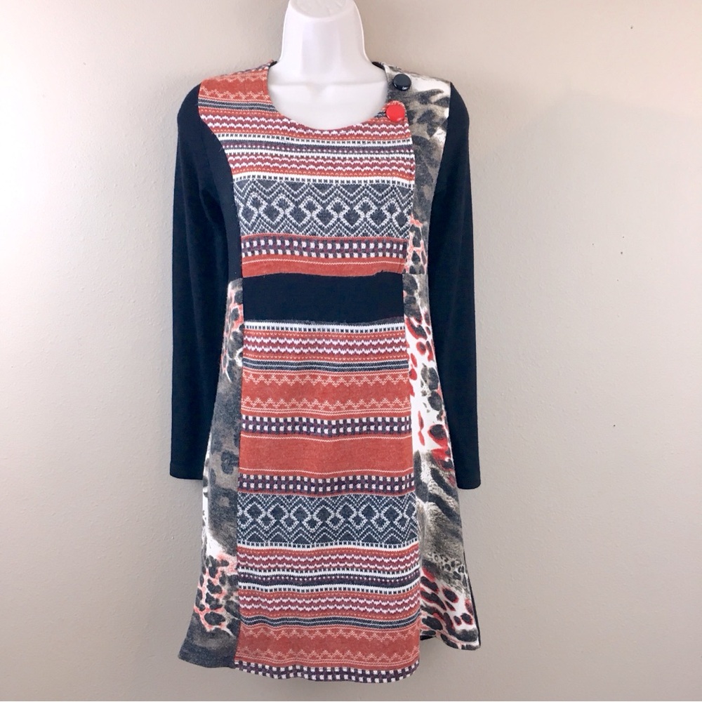 Adore Black Orange Leopard Print Shift Dress